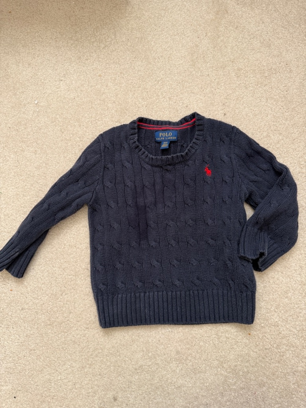 Polo by Ralph Lauren Navy Cable-Knit Crewneck Sweater 2T boy